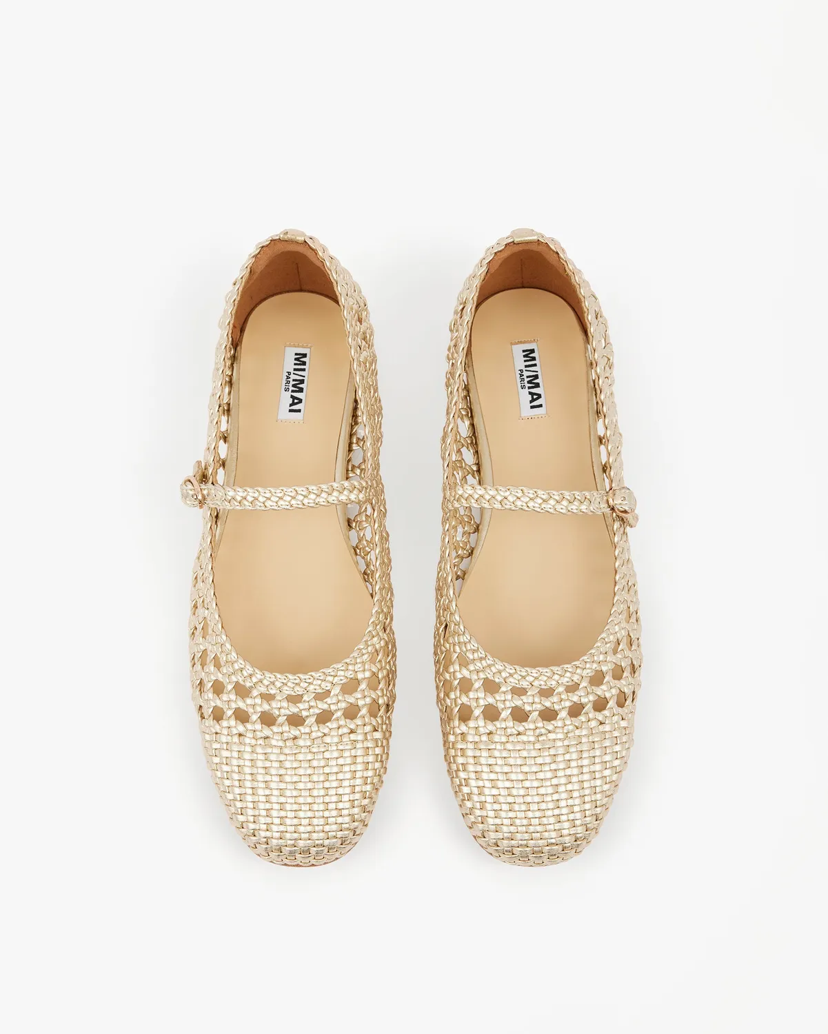 Mi/Mai Ariana Gold ballerines tressées doré bride babies