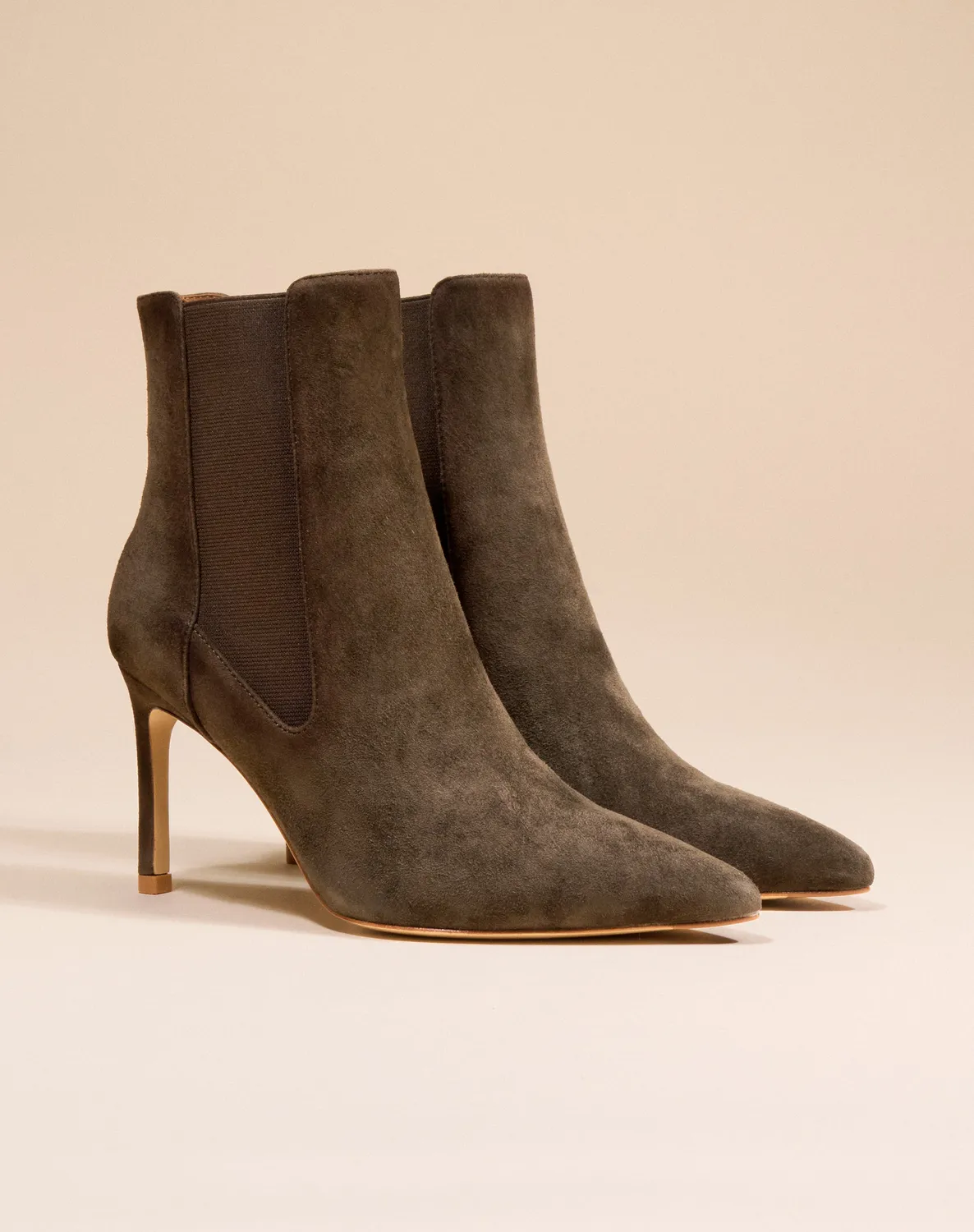 Mi/Mai Dora Kaki Suede bottines talon 8 cm bout pointu