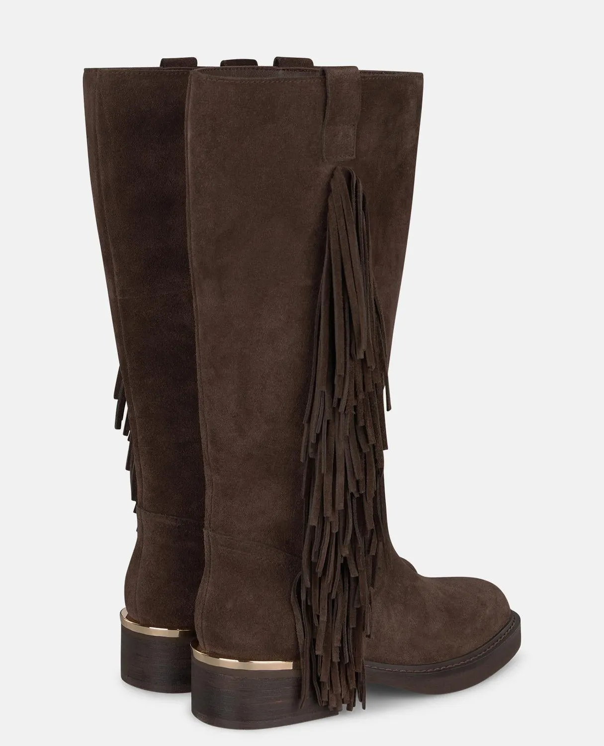 Alma en Pena I260810 bottes plates cuir marron franges talon 4 cm