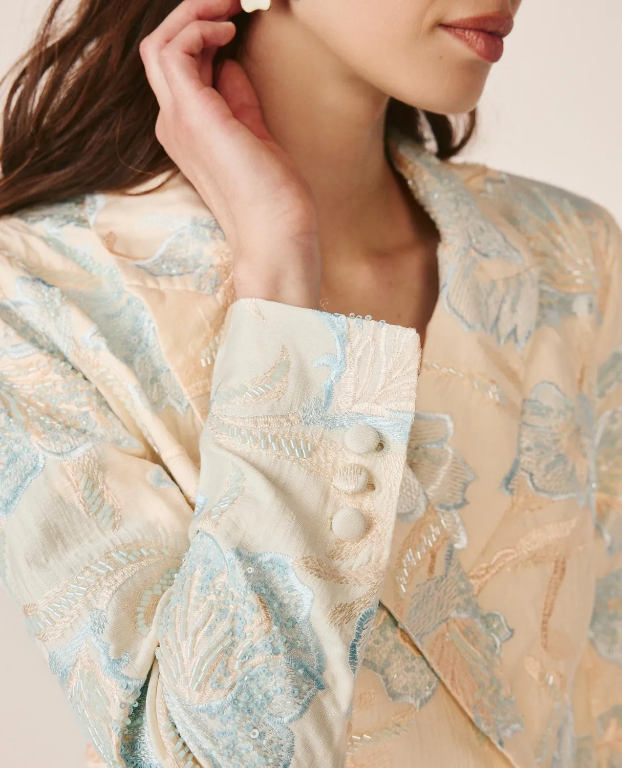 Alma en Pena V26CL1005 blazer fleuri bleu coton