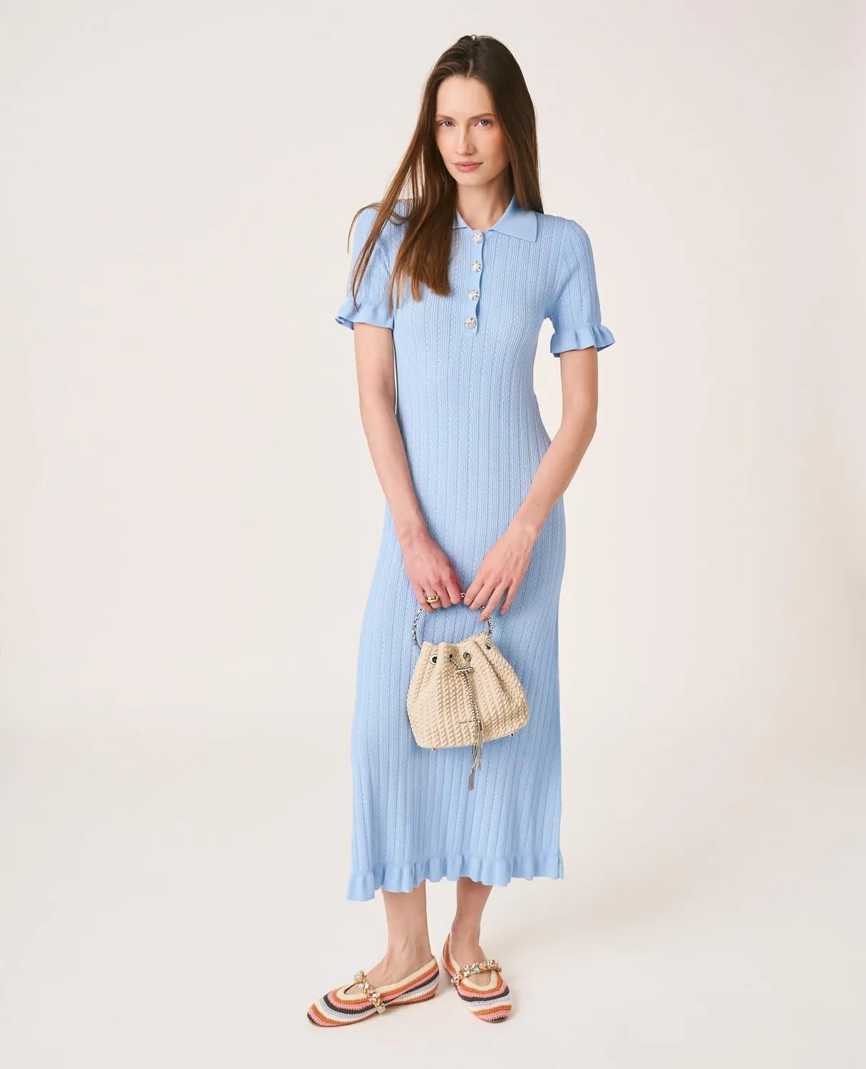 Alma En Pena V26CL0209 robe midi bleu ciel boutons