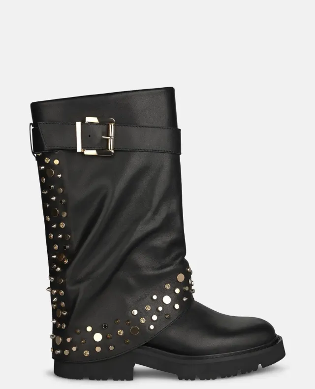 Alma en Pena I260886 botte militaire noire cloutée