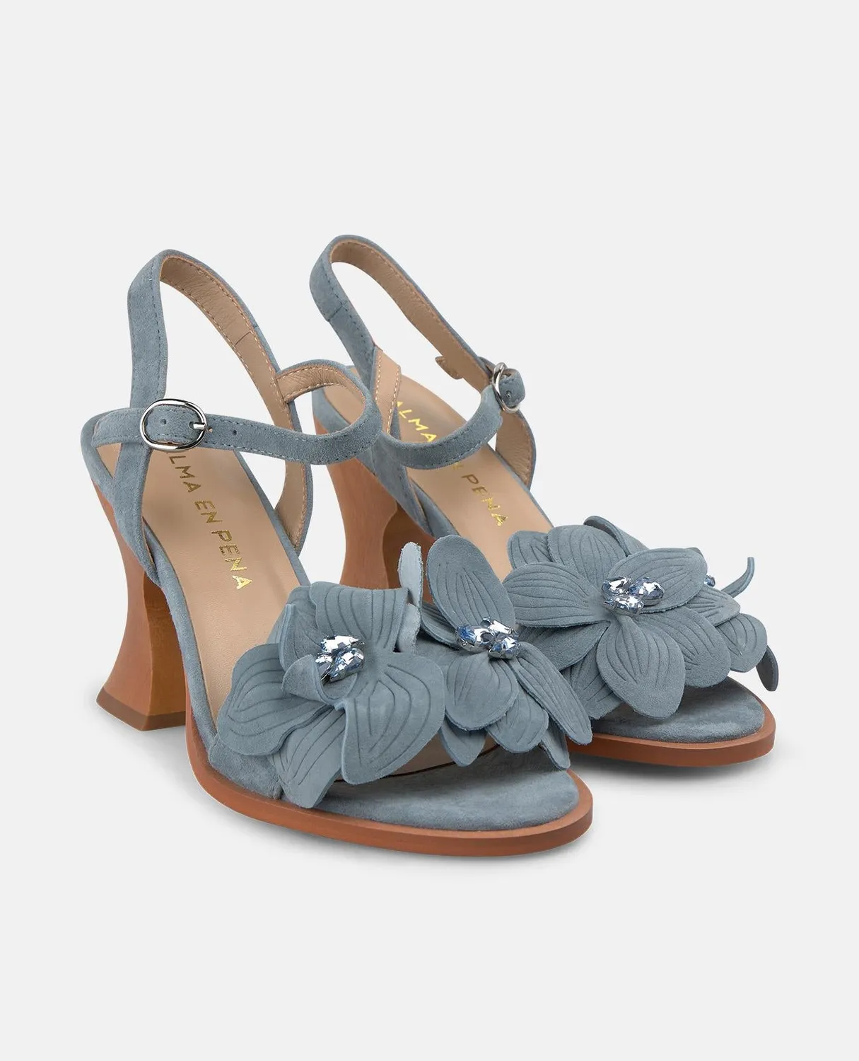 Alma en Pena V262451 sandales bleues fleurs talon 10 cm