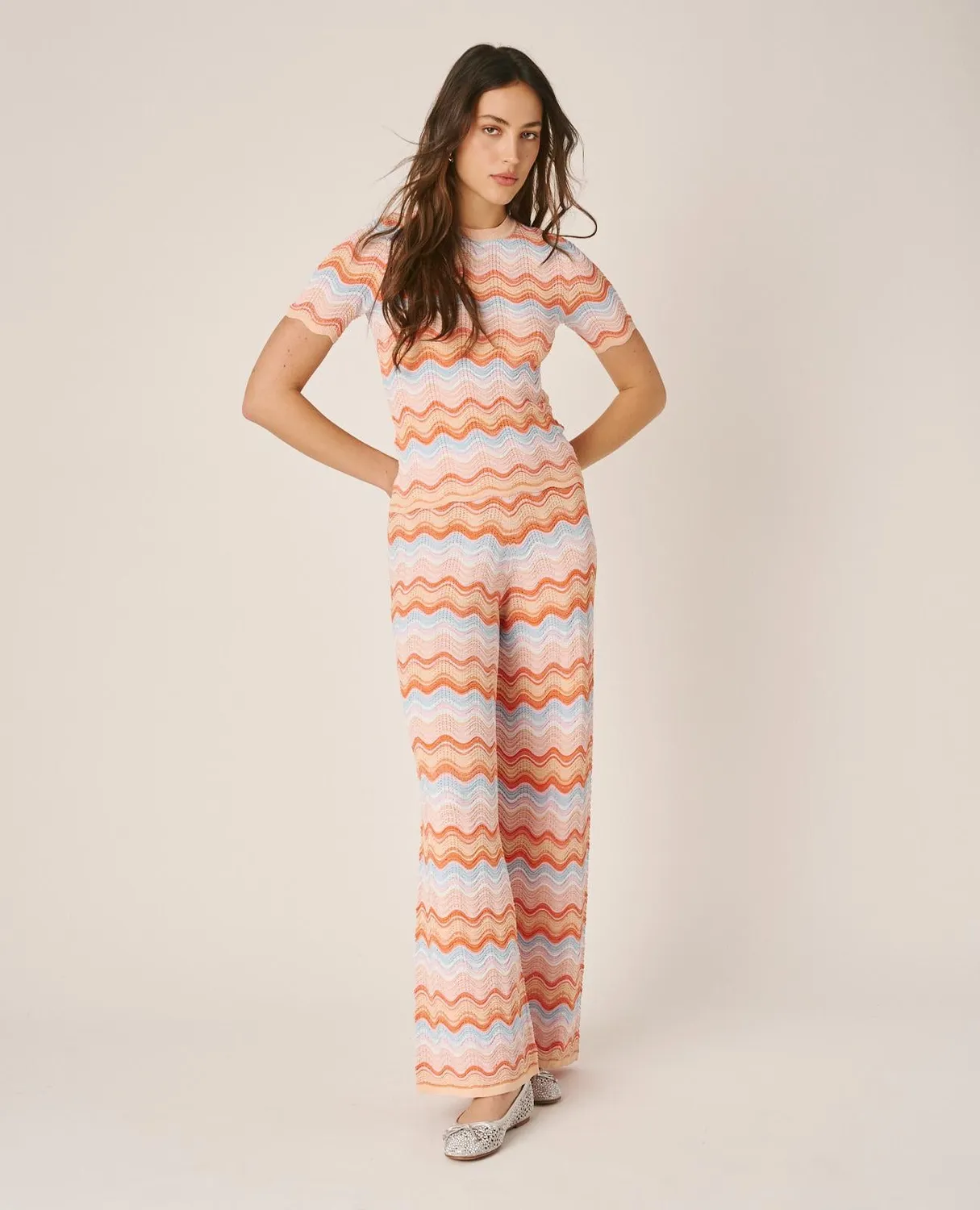 Alma en Pena V26CL1600 pantalon maille orange géométrique