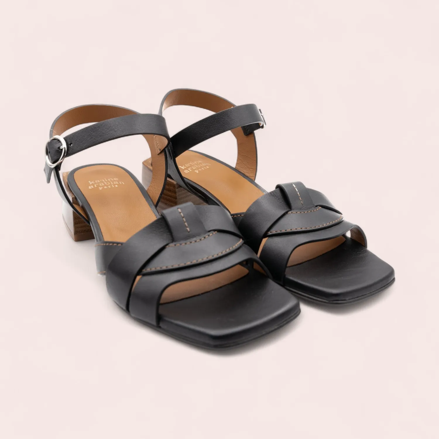 Karine Arabian Elmira sandale cuir noir 50 mm