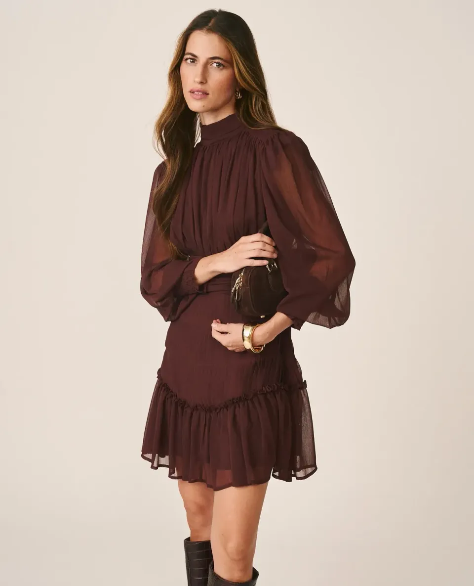 Alma en Pena I26CL0103 robe mini gaze marron col perkins