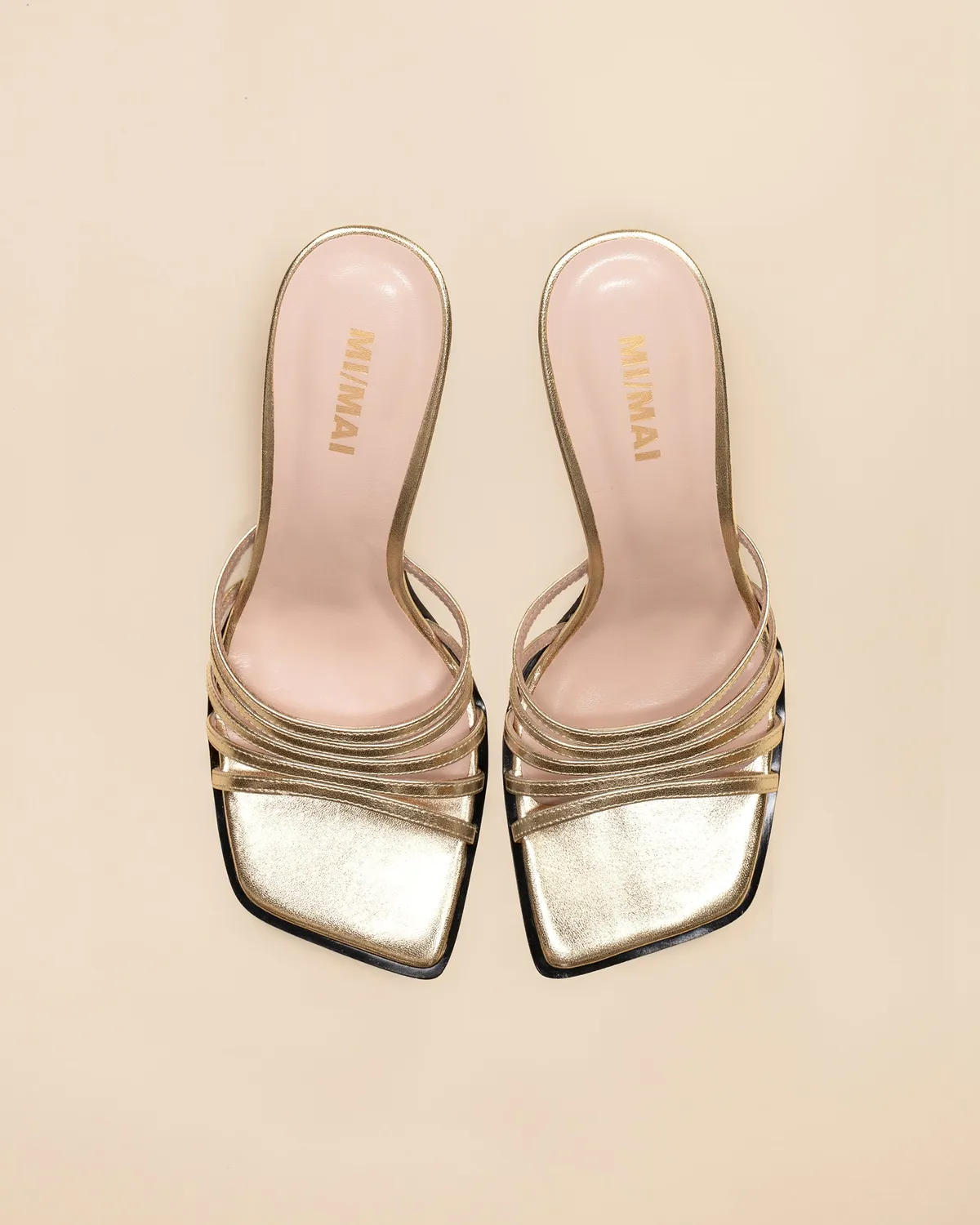 Mi/Mai Isamu Gold mules cuir doré talon carré