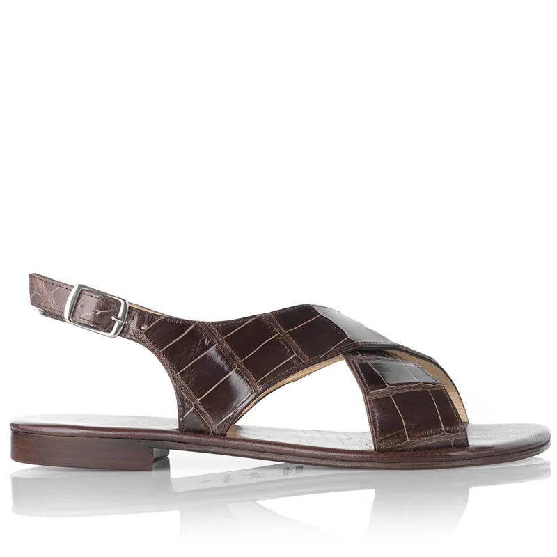 Bégum Paris Mykonos sandales cuir alligator chocolat