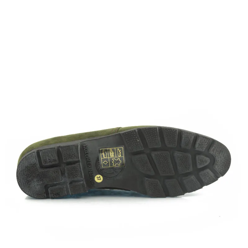 Bégum Paris Ostende bottines plates vert olive chèvre velours