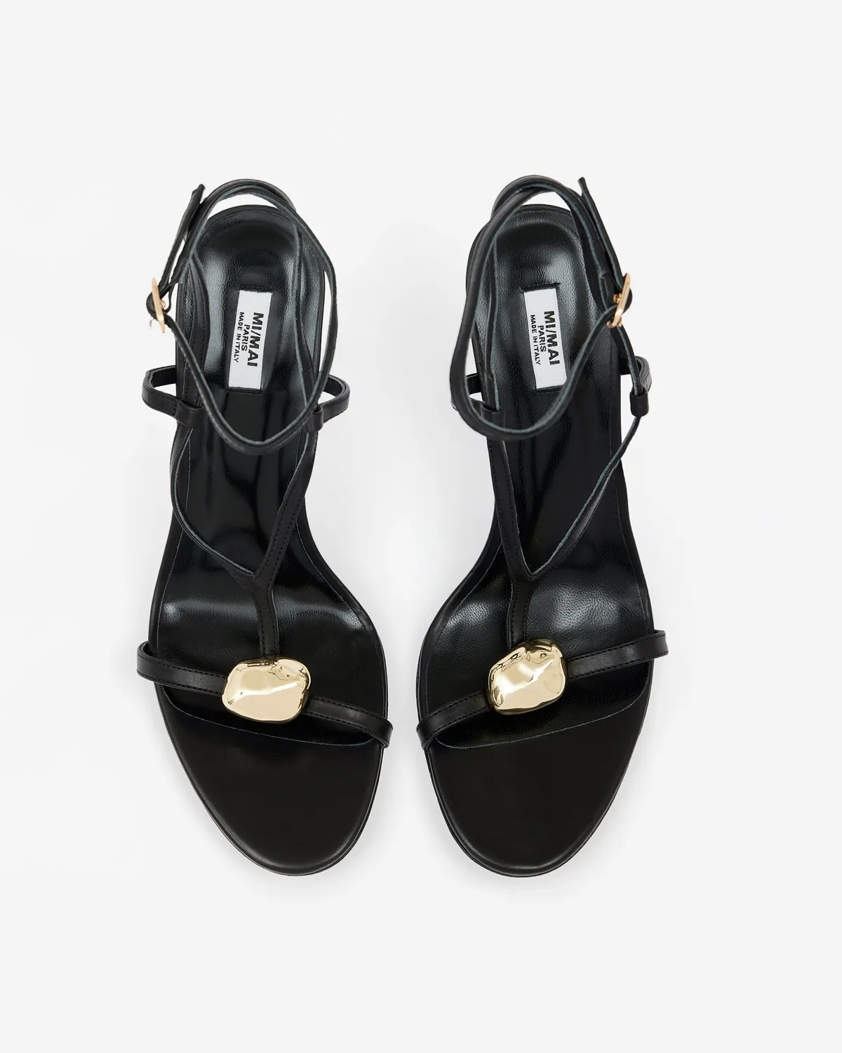 Mi/Mai Terrence Black sandale talon noir cuir bijou