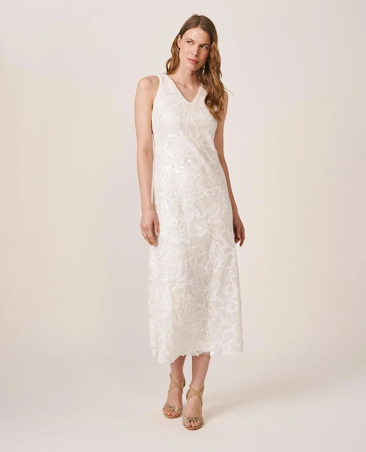 Alma en Pena V26CL0231 robe blanche midi sequins