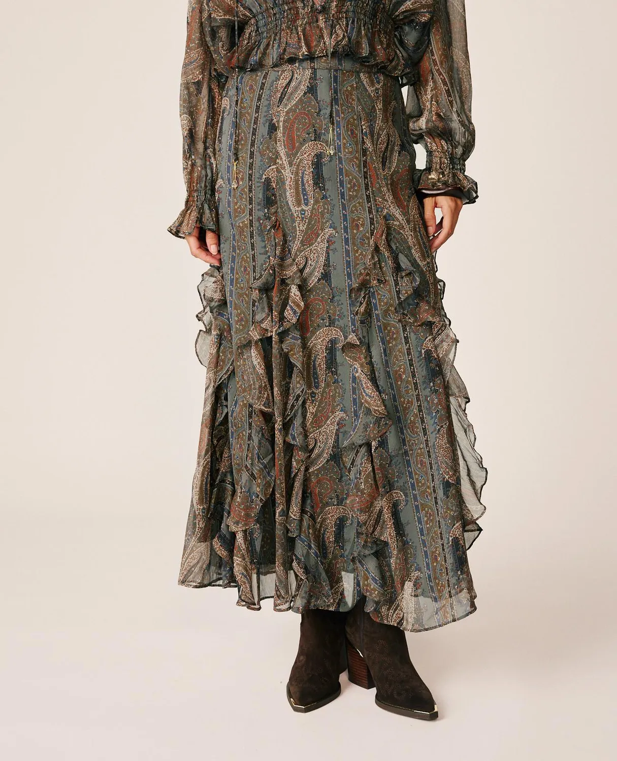 Alma en Pena I26CL1812 Jupe Longue Paisley Gris Fluide
