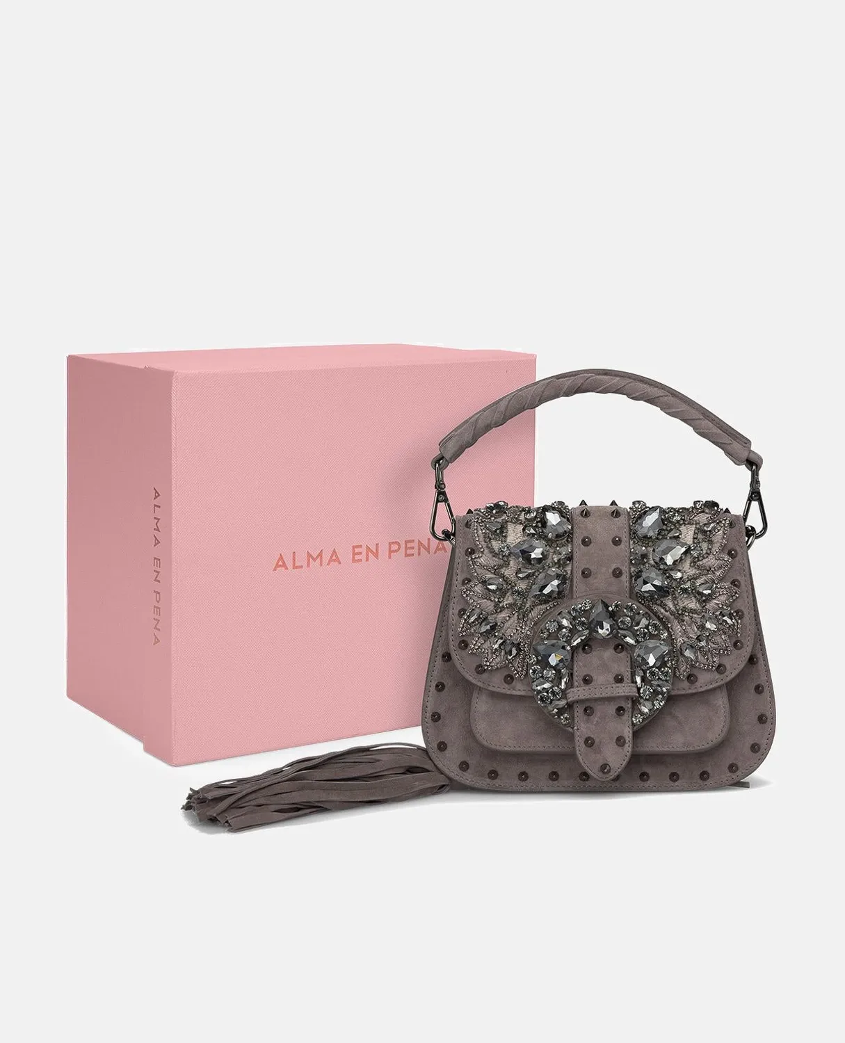 Alma en Pena BG113 Sac bandoulière cuir gris bijou