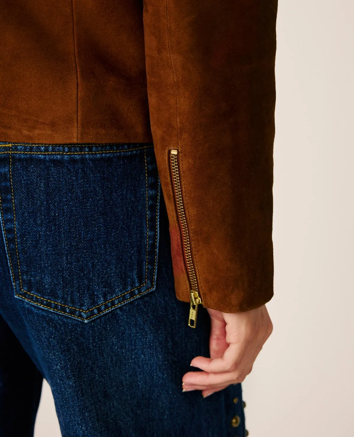 Alma en Pena I26CL1103 veste biker camel daim