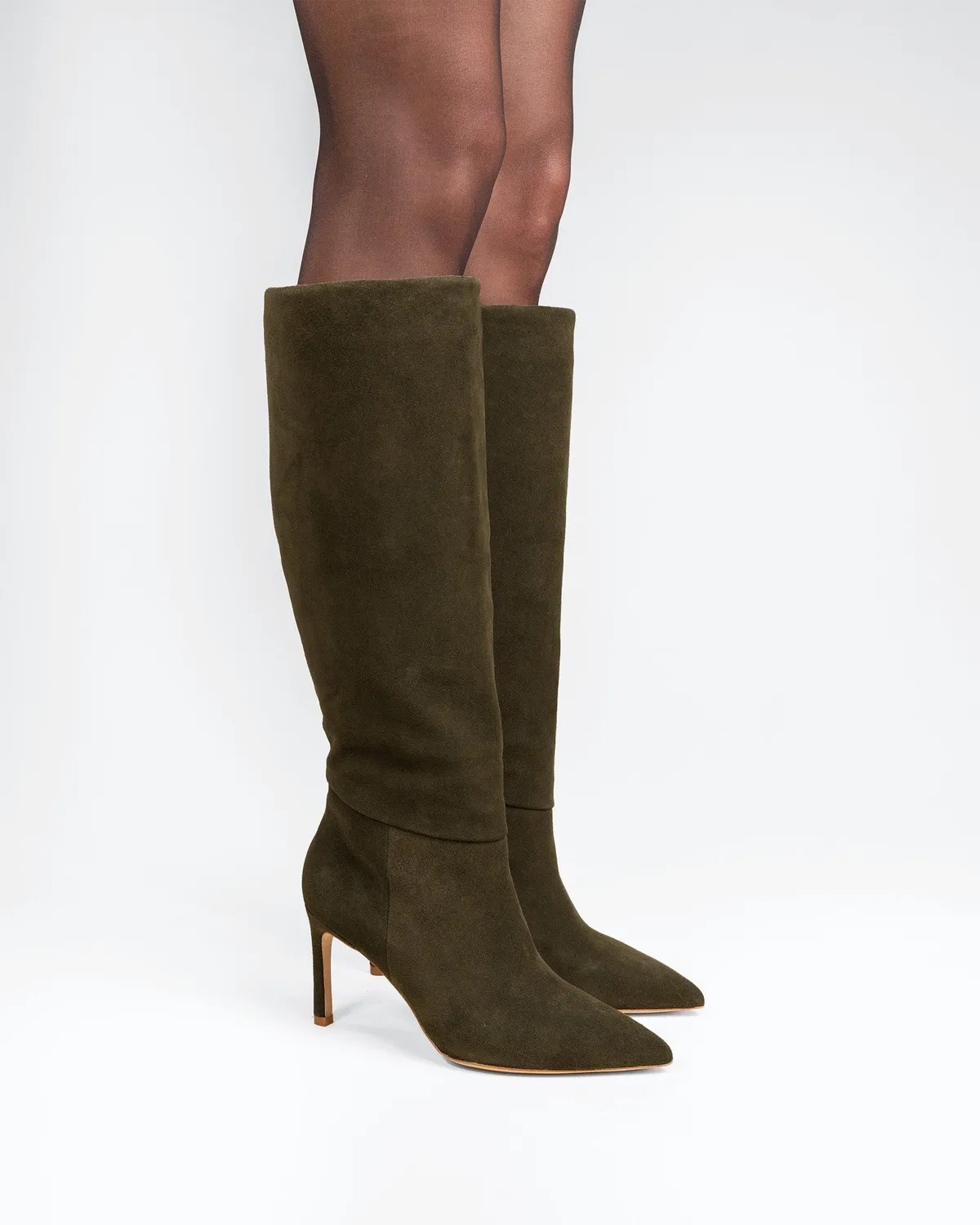 Mi/Mai Coco Kaki Suede bottes daim kaki talon aiguille