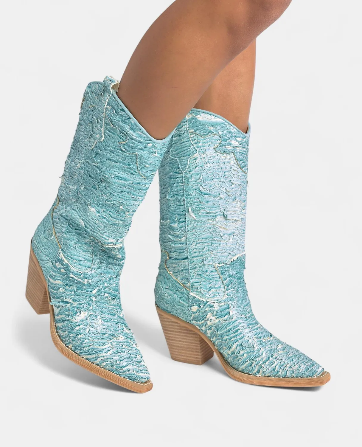 Alma en Pena V250131 bottes aqua cuir brodé talon 8 cm