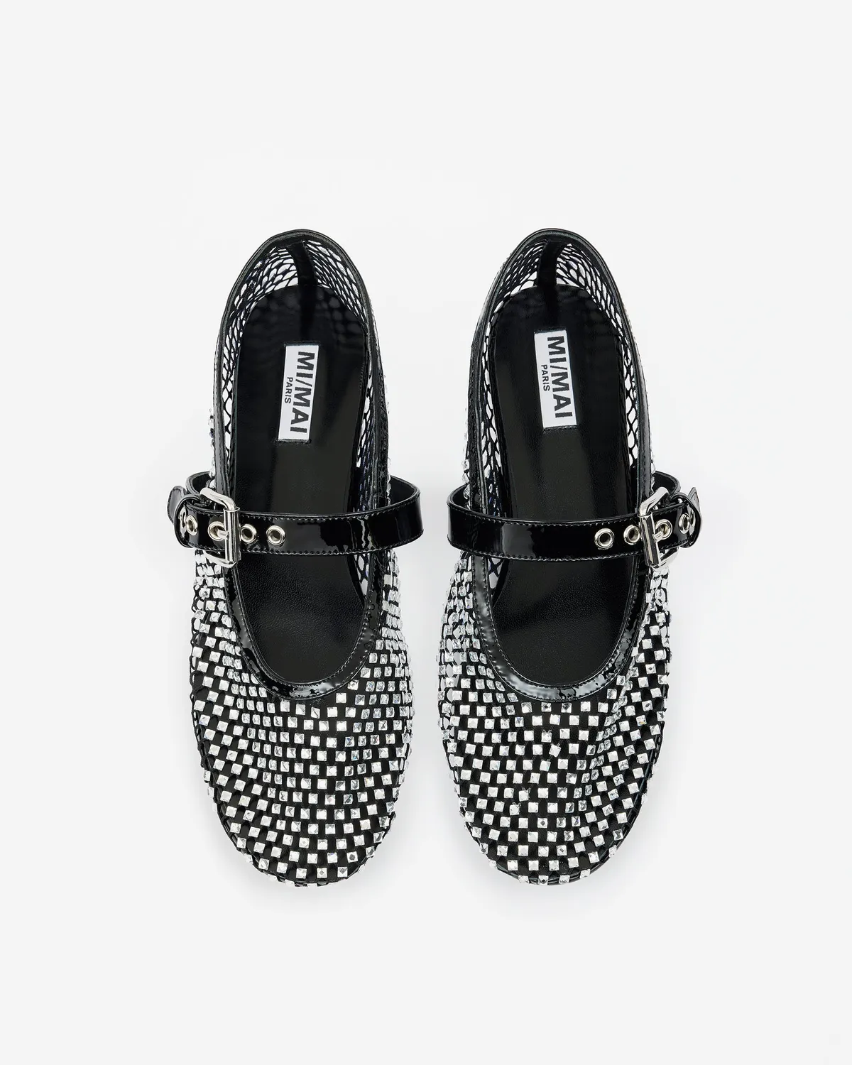 Mi/Mai Romy White Crystals ballerines résille strass