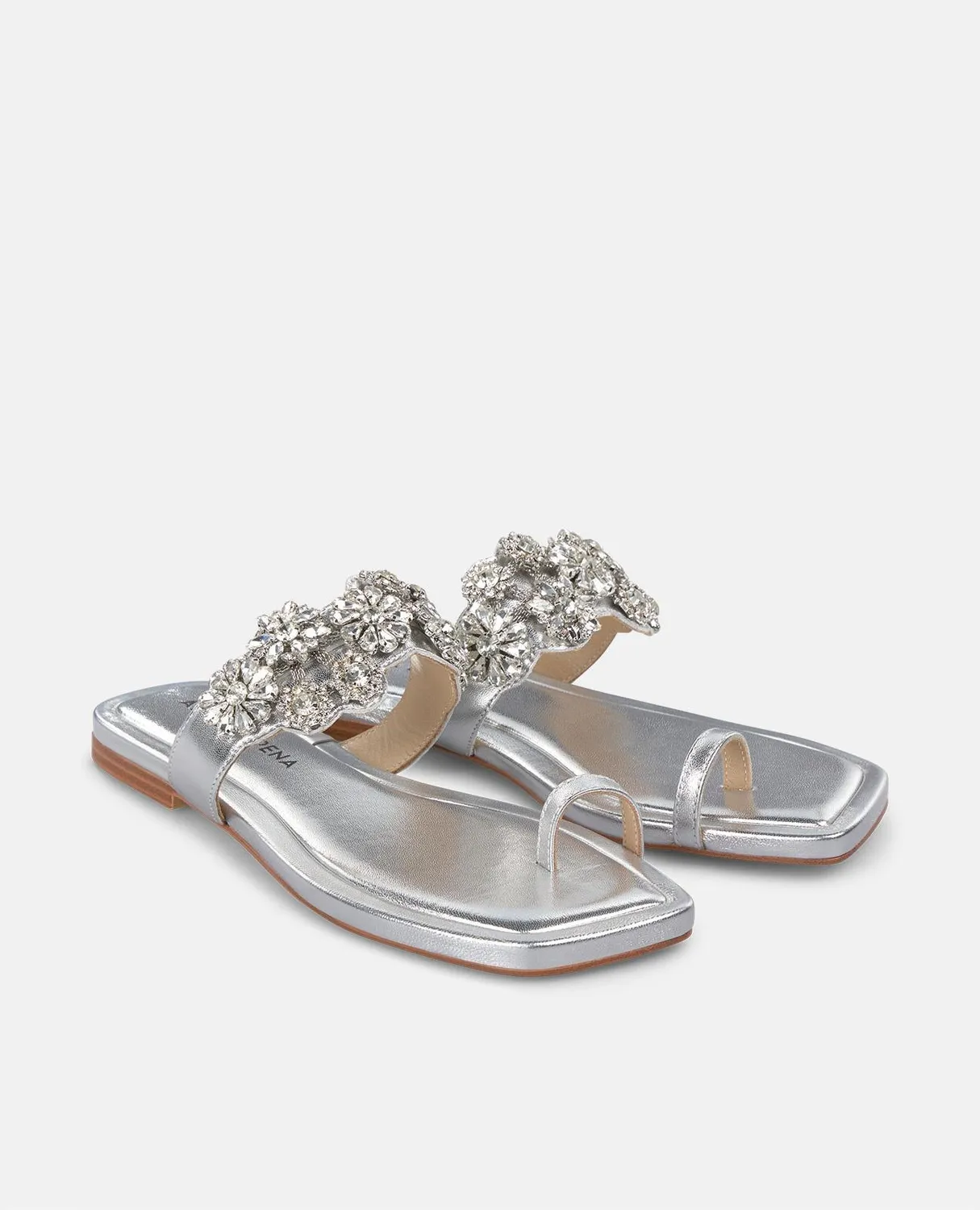 Alma en Pena V251913 tongs cuir argent strass plat