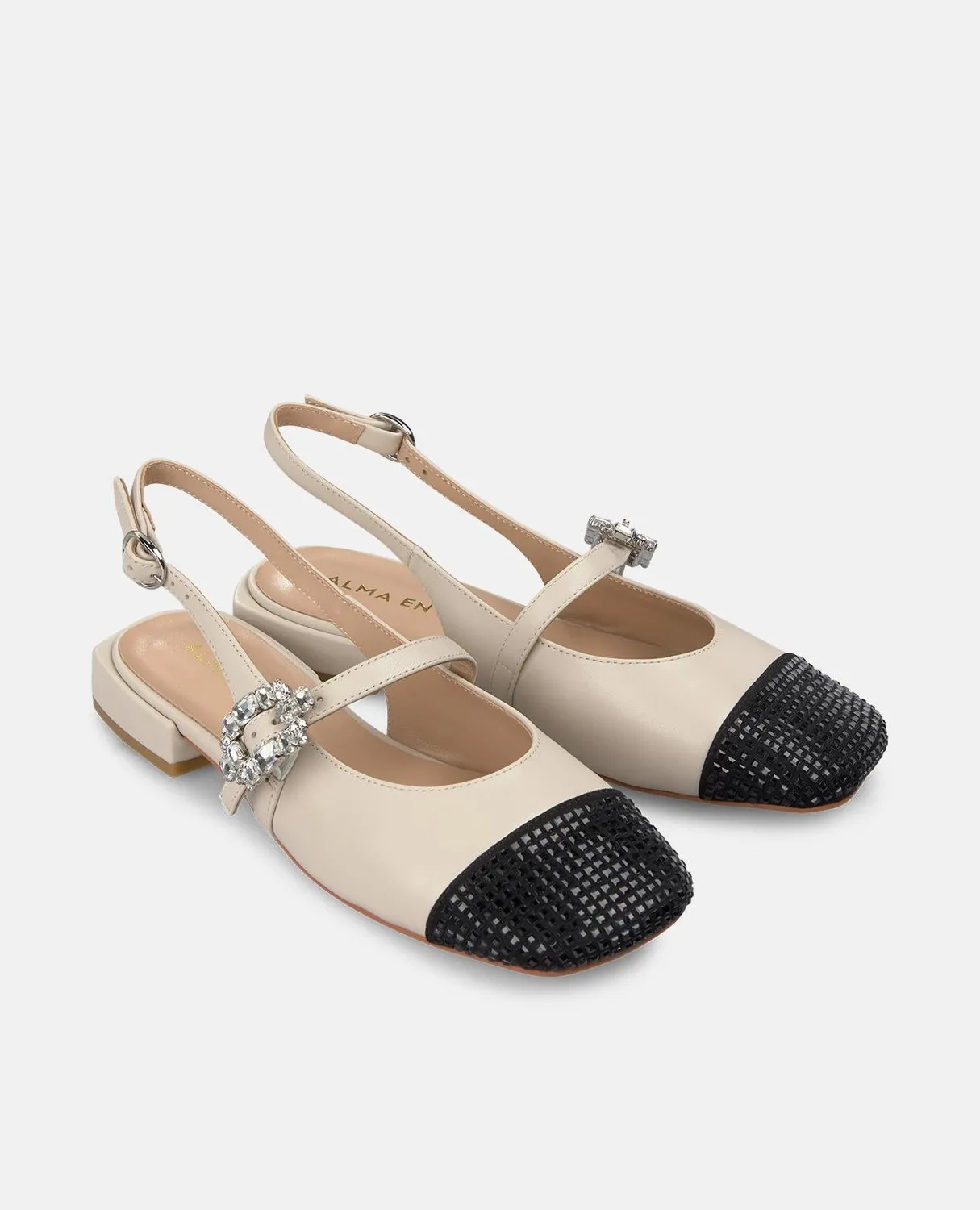 Alma en Pena V250505 ballerines cuir ivoire strass talon 2cm
