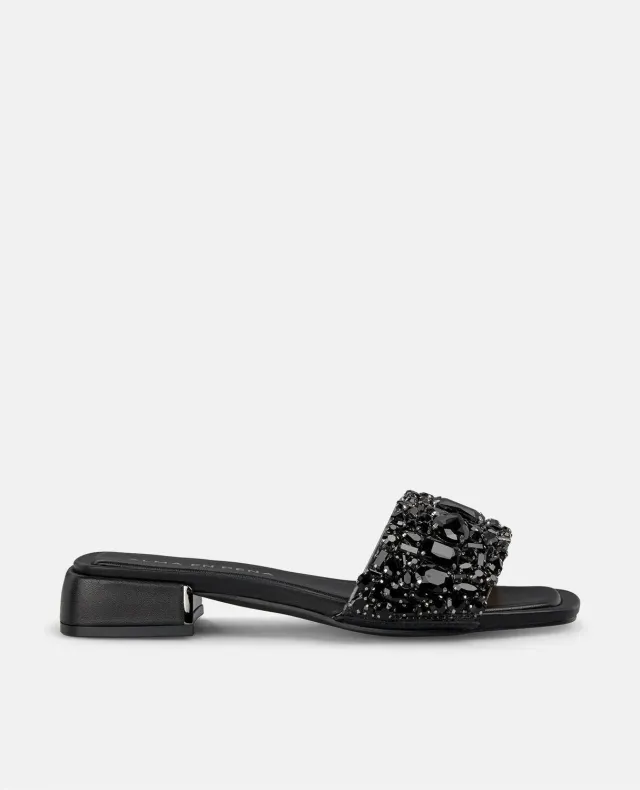 Alma en Pena V251943 sandales plates noir strass bout carré