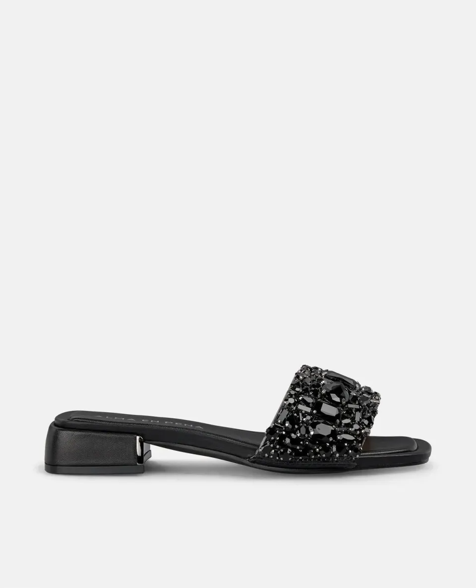 Alma en Pena V251943 sandales plates noir strass bout carré