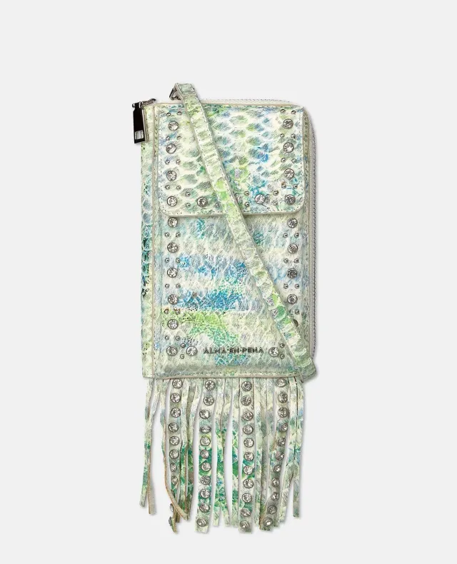 Alma en Pena V26WT016 sac cuir turquoise clouté