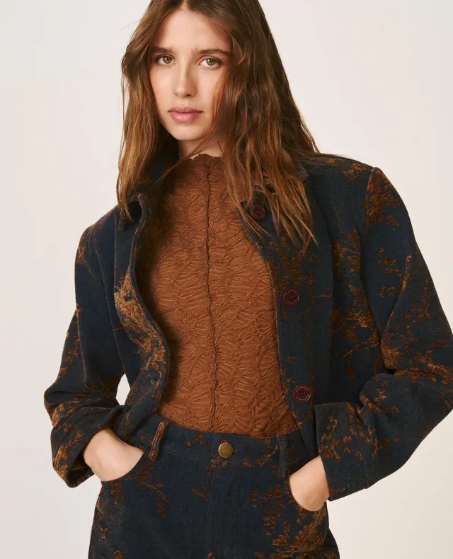 Alma en Pena I26CL1106 veste jean indigo denim floral