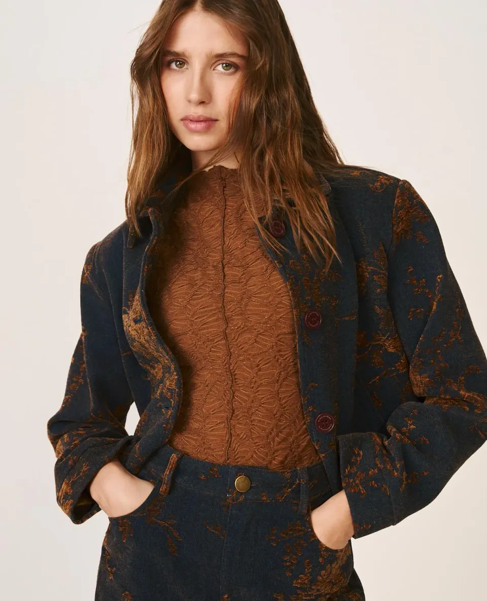 Alma en Pena I26CL1106 veste jean indigo denim floral