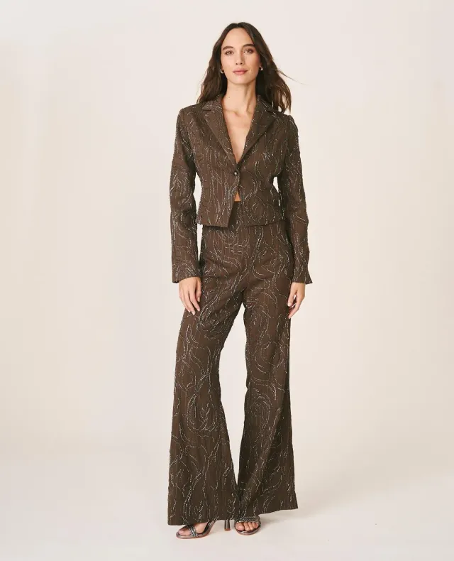 Alma en Pena I26CL1620 pantalon rayures kaki élastique