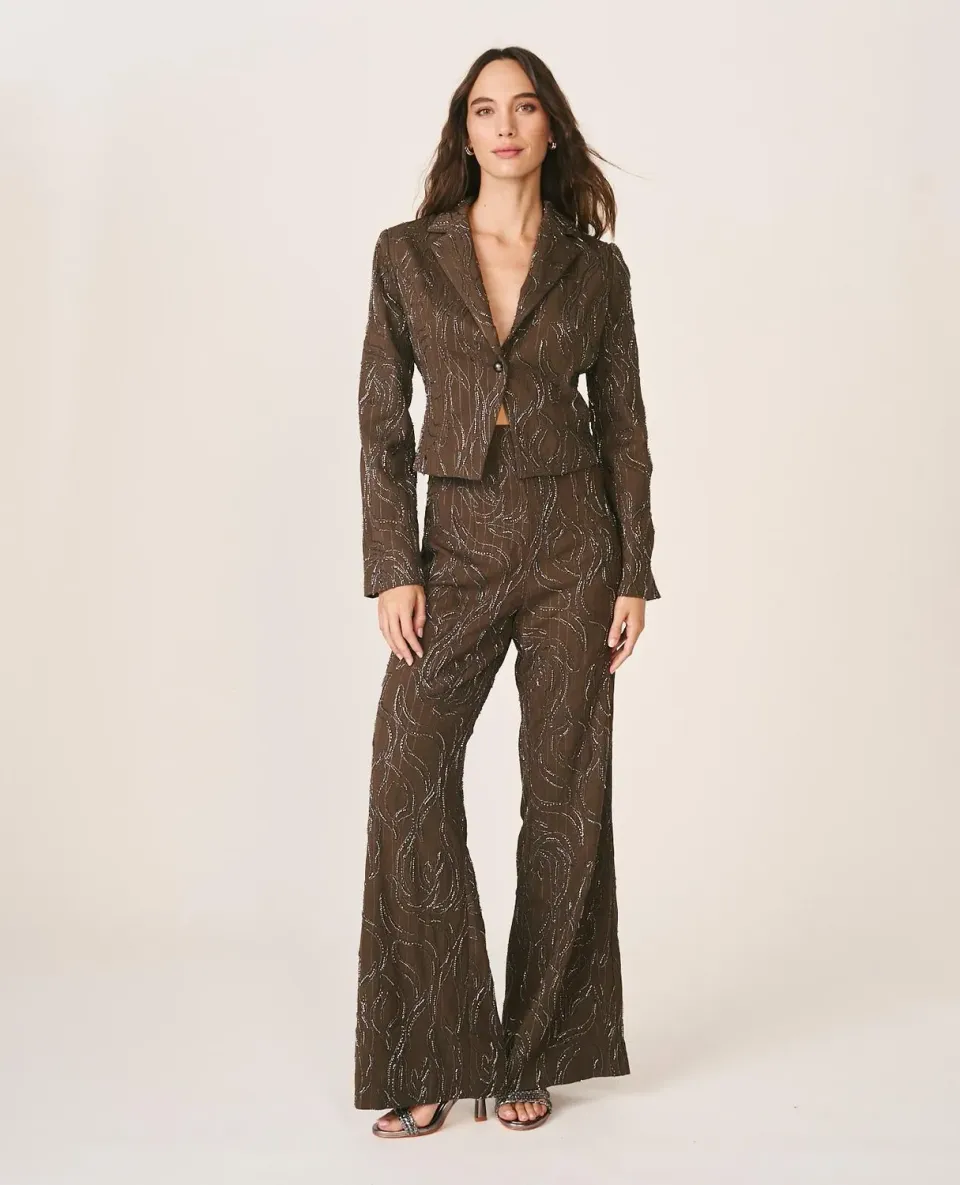 Alma en Pena I26CL1620 pantalon rayures kaki élastique