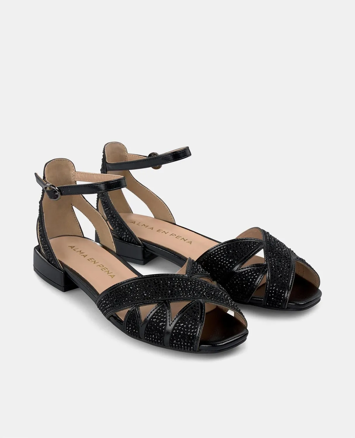 Alma en Pena V2550407 sandales plates noires strass