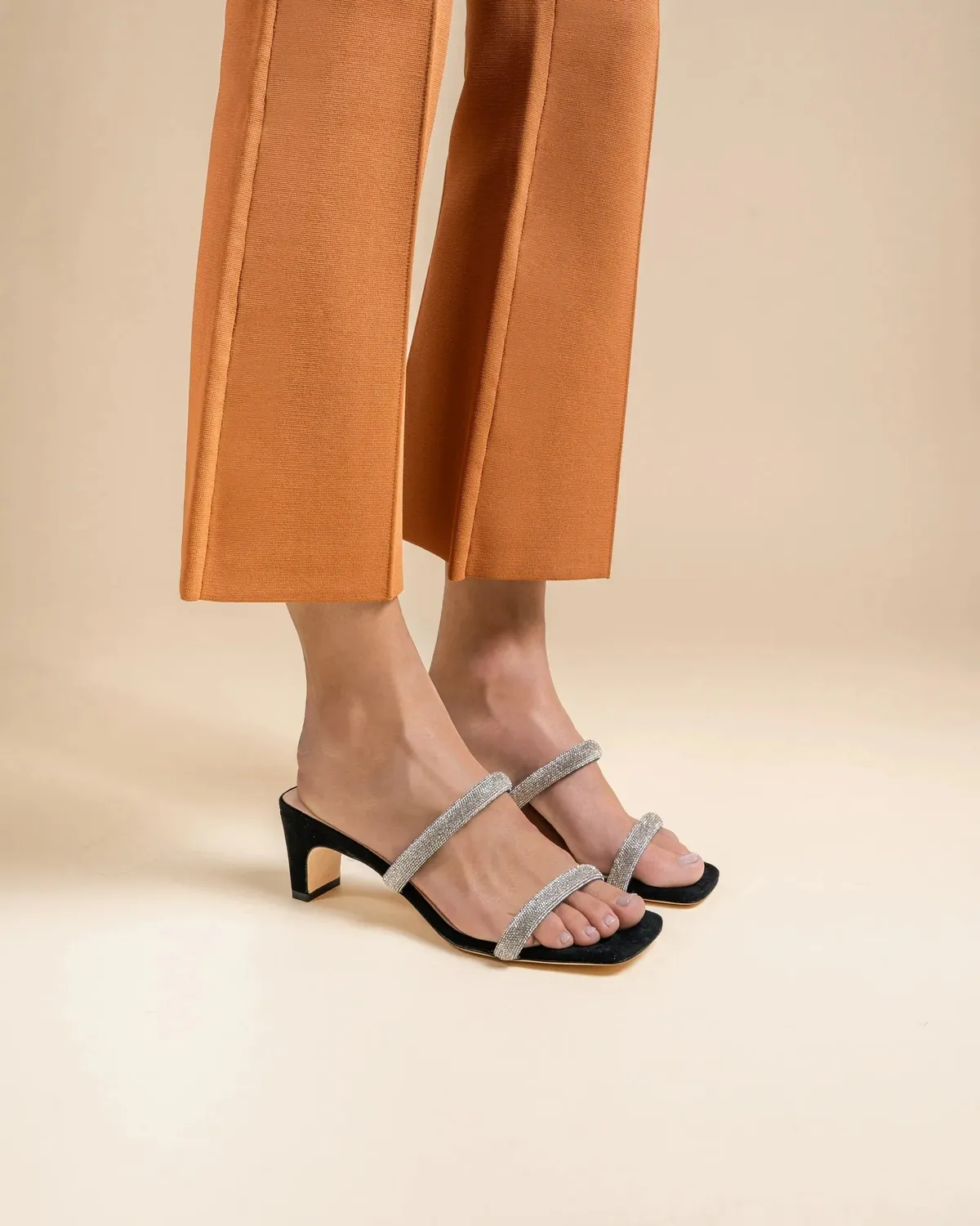 Mi/Mai Babs Black mule strass noir petit talon