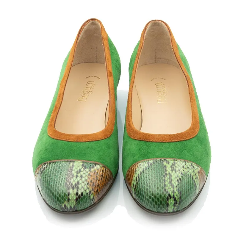 Bégum Paris Gabrielle ballerines vert bout python