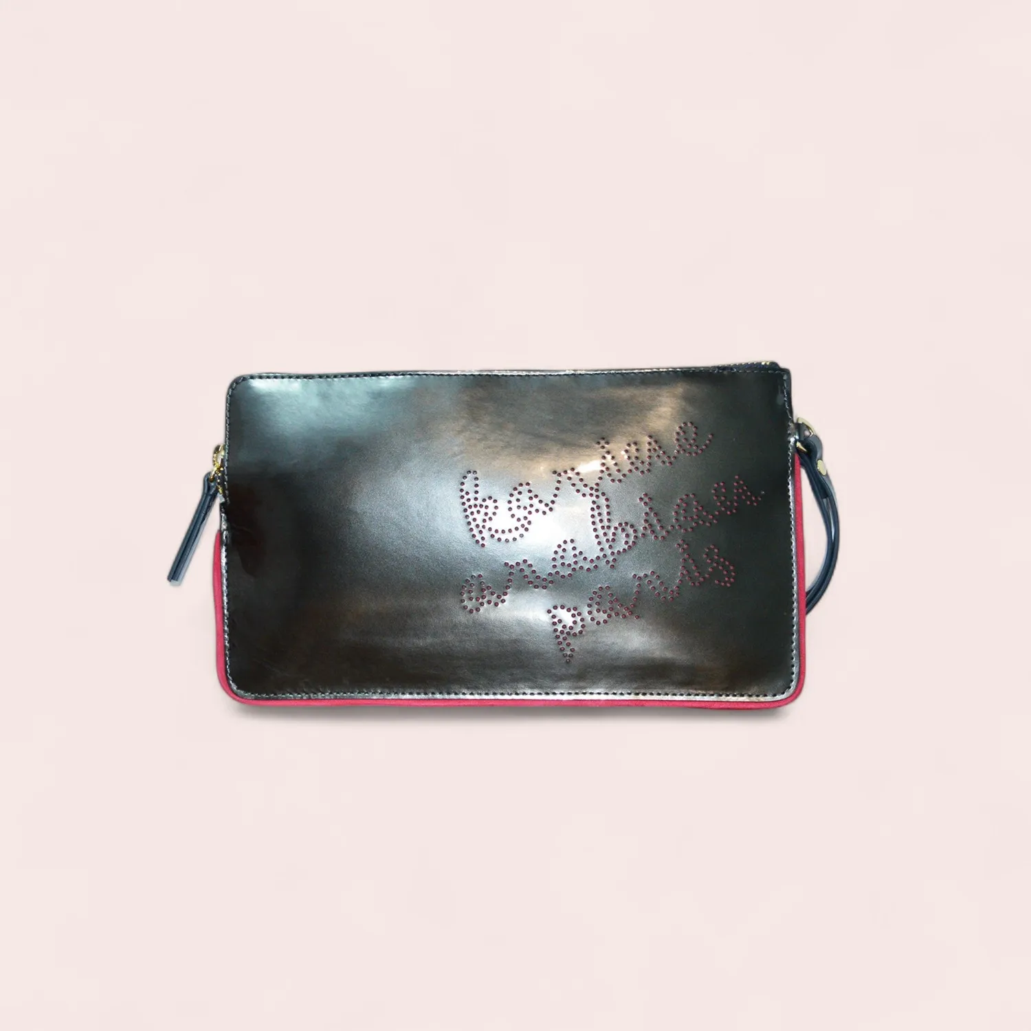 Karine Arabian Carie pochette cuir glacé acier