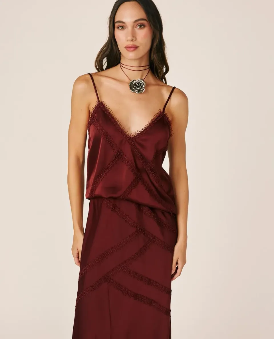 Alma en Pena I26CL0623 top bordeaux satin dentelle