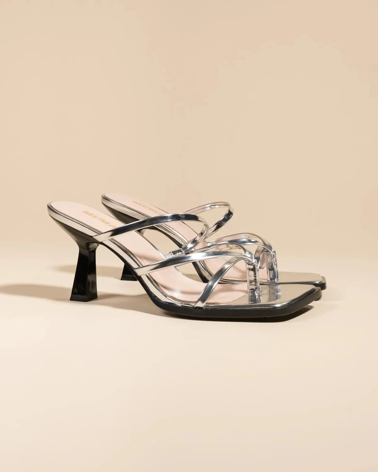 Mi/Mai Misty Silver Mirror mules cuir argenté bout carré