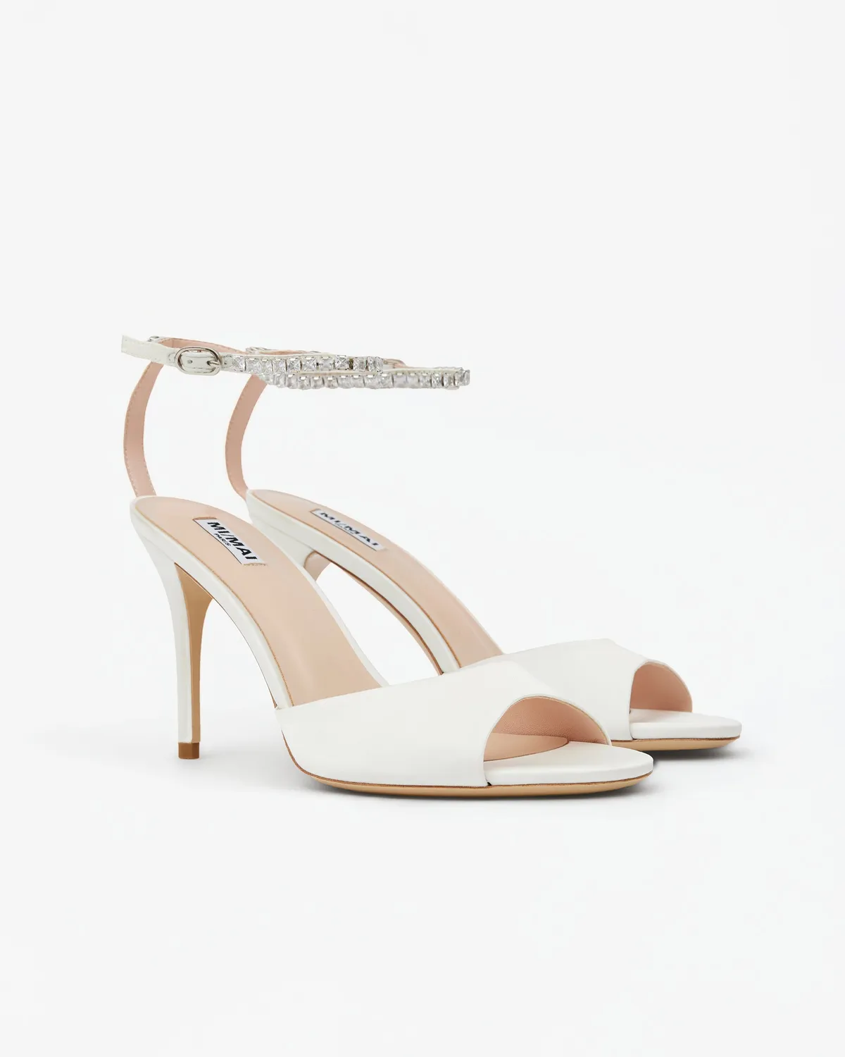 Mi/Mai Flavia White Satin sandales satin blanc strass