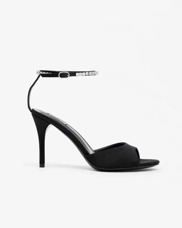 Mi/Mai Flavia Black Satin sandales satin noir strass