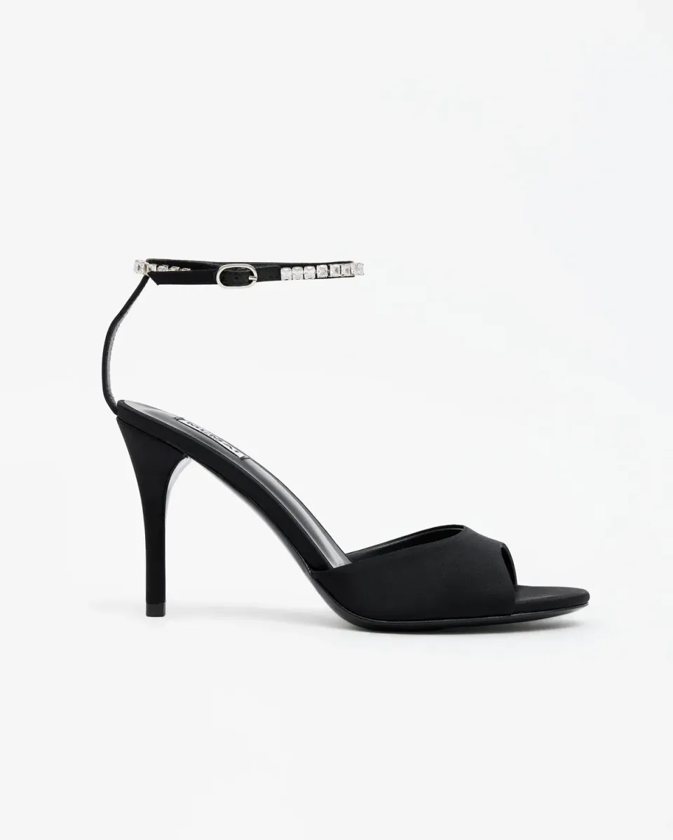 Mi/Mai Flavia Black Satin sandales satin noir strass