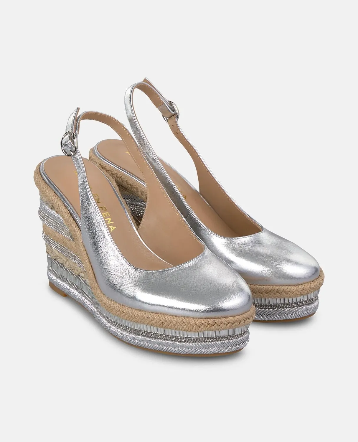 Alma en Pena V251018 compensée cuir argent talon 9,8 cm
