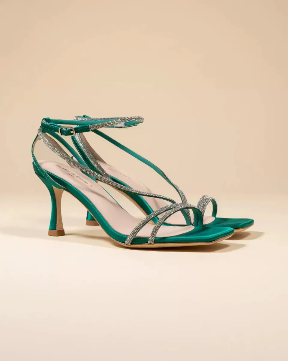 Mi/Mai Capri Green sandales talons vertes strass