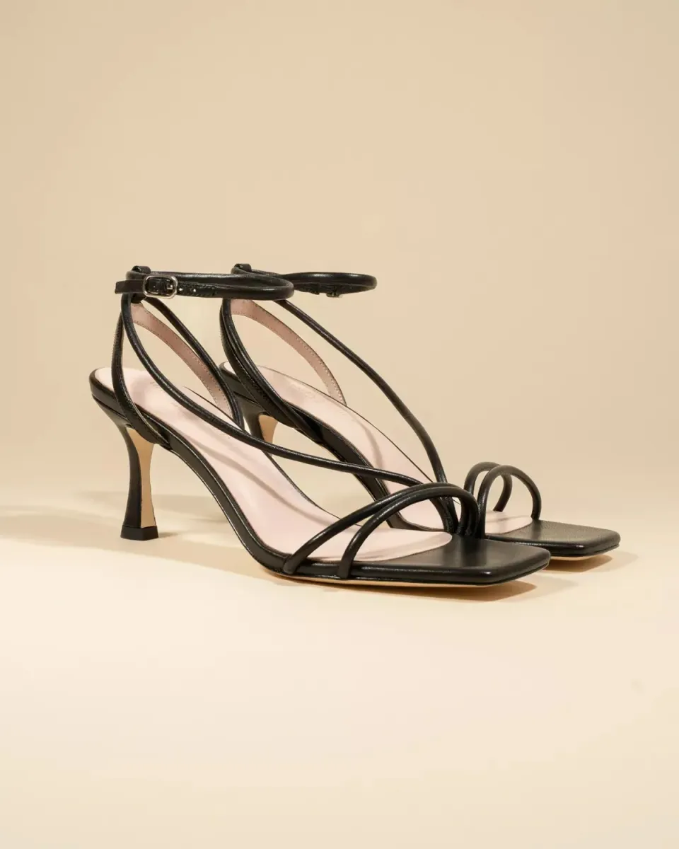Mi/Mai Bondi Black sandales noires talon haut fines brides