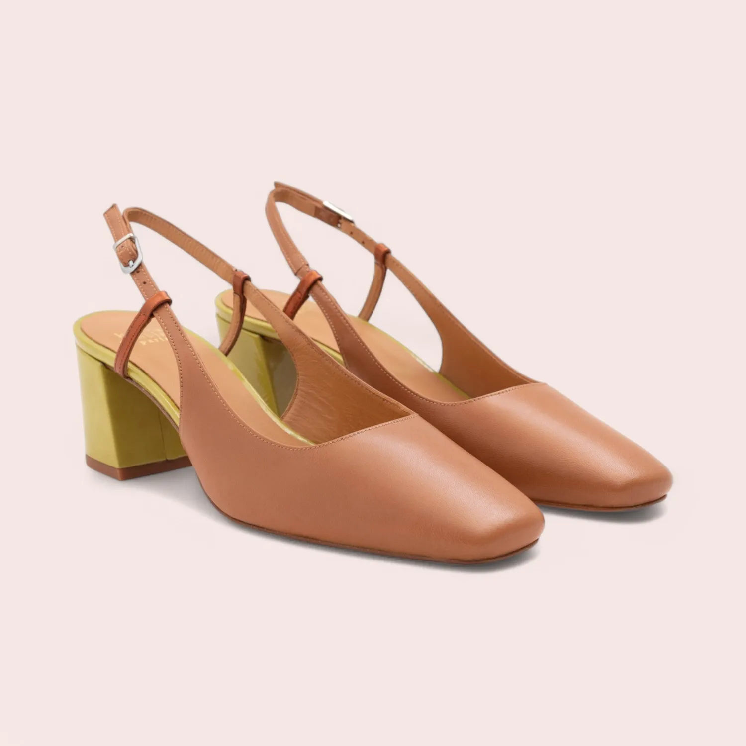 Karine Arabian TANIA slingback cuir camel talon 50 mm