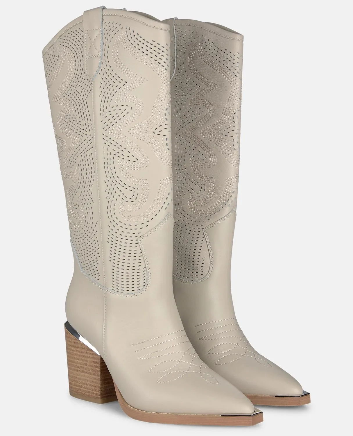 Alma en Pena V260103 bottes cowboy cuir blanc talon large 8 cm