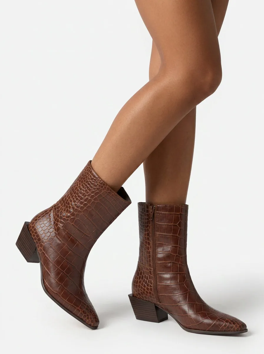 Alma en Pena I260621 bottines camel croco cuir 4 cm