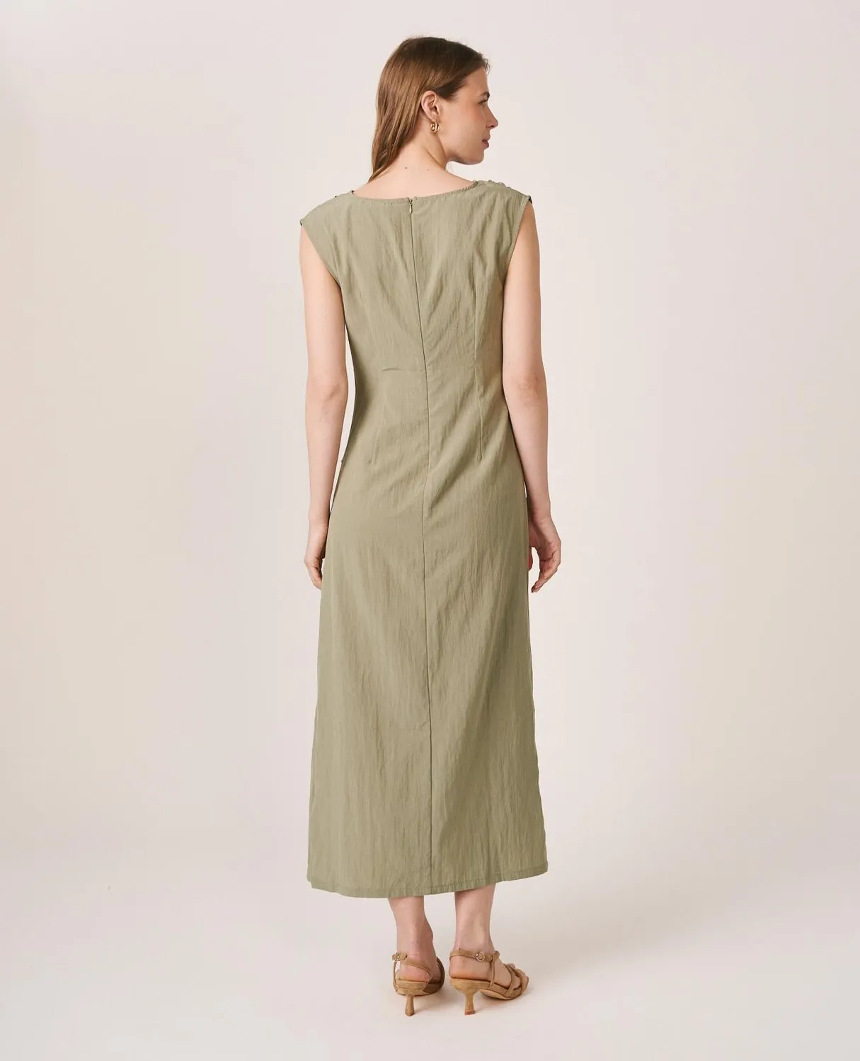 Alma en Pena V26CL0258 Robe Midi Kaki Col Drape Tencel
