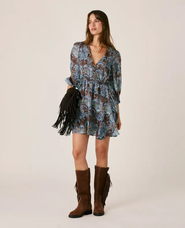 Alma en Pena I260810 bottes plates cuir marron franges talon 4 cm