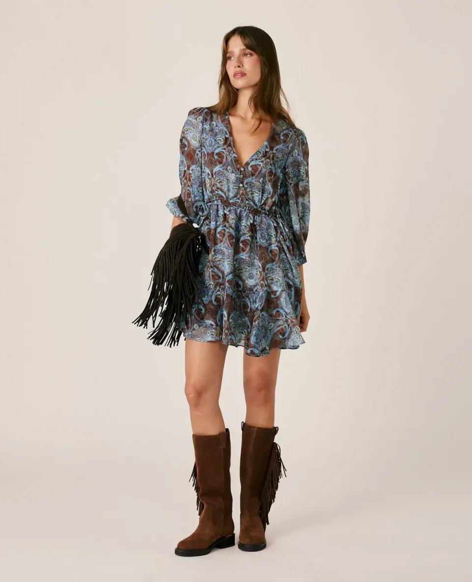 Alma en Pena I260810 bottes plates cuir marron franges talon 4 cm