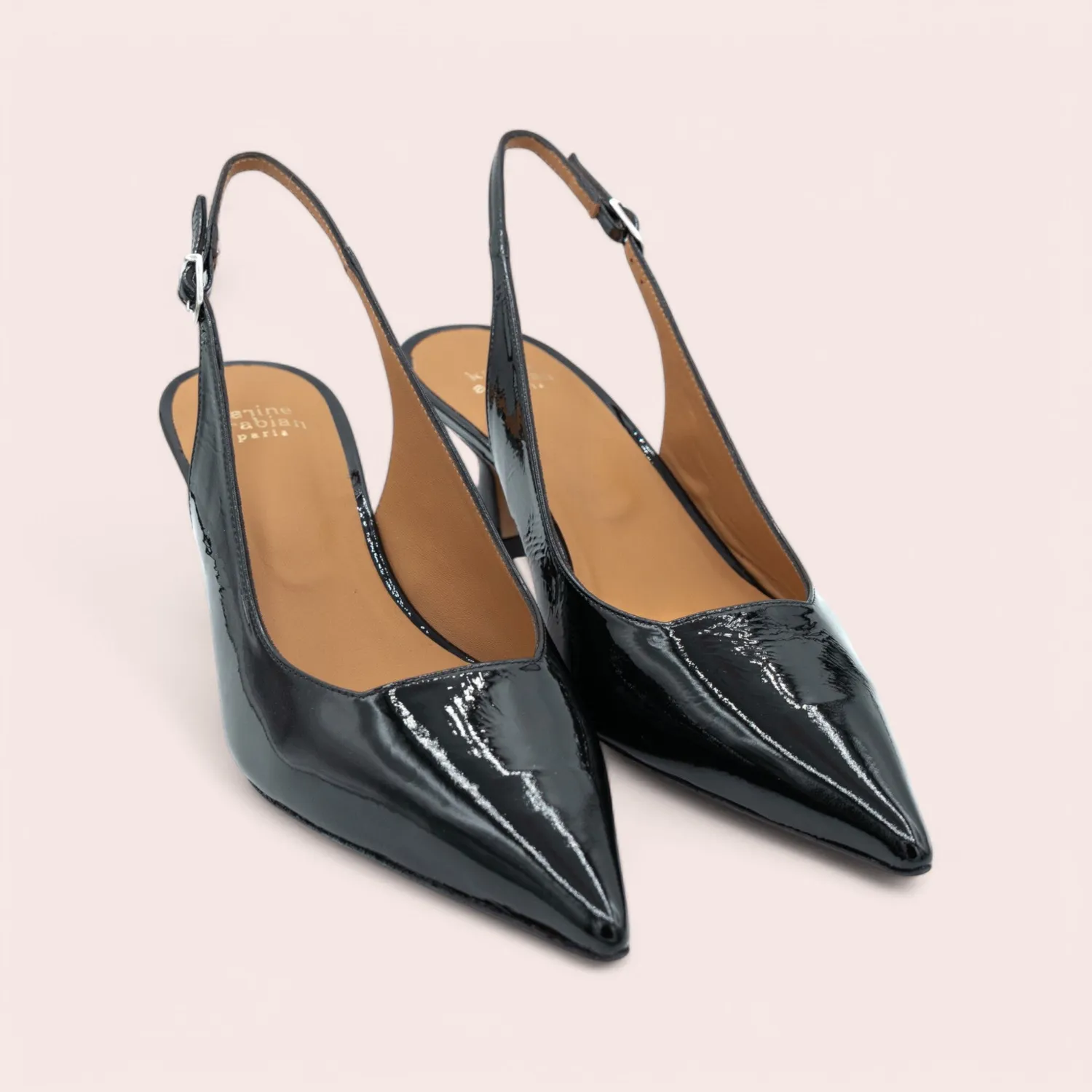 Karine Arabian Sandra slingback escarpins vernis noir 40
