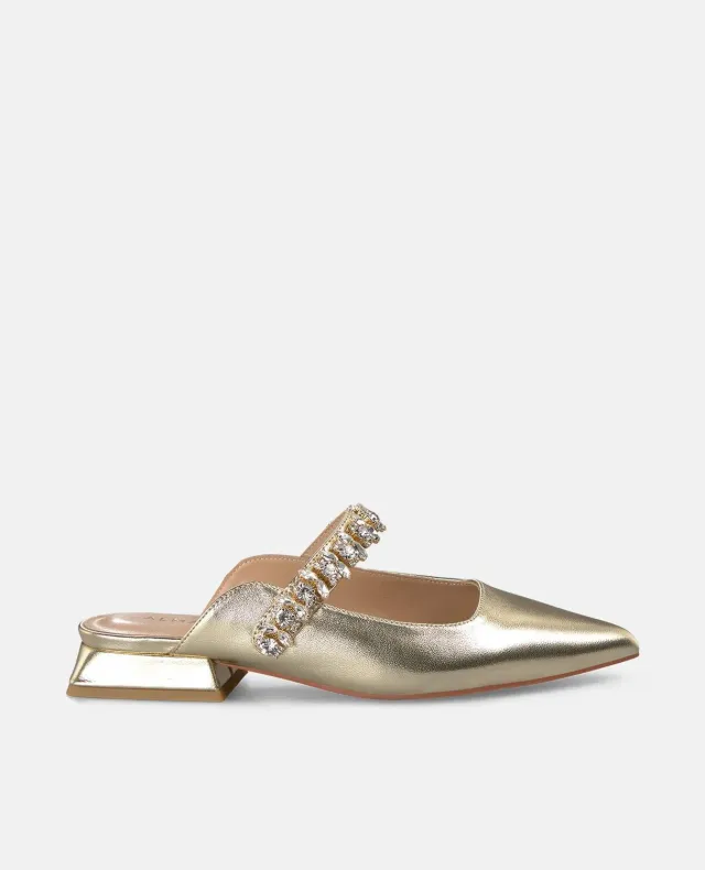Alma en Pena V250491 mules cuir doré strass